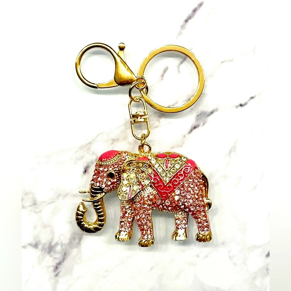 Pink Multi-Color Rhinestone Elephant Purse Charm/Keychain Makes a great gift!